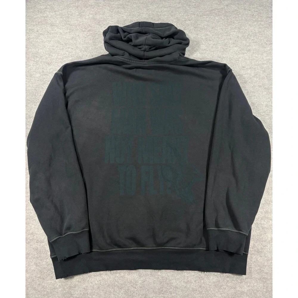 Jordan Mens XXL Washed Black Distressed Hoodie Who Said Man Was Not Meant To Fly